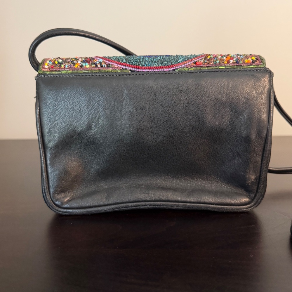 Beaded Leather Clutch Crossbody Shoulder Bag Beadwork Design - Picture 4 of 14